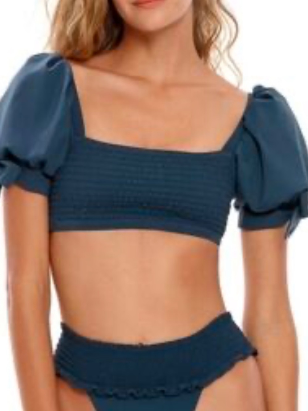 Agua Benita x  Free People Eileen Tessa Puff-Sleeve Smocked Crop Swim Top